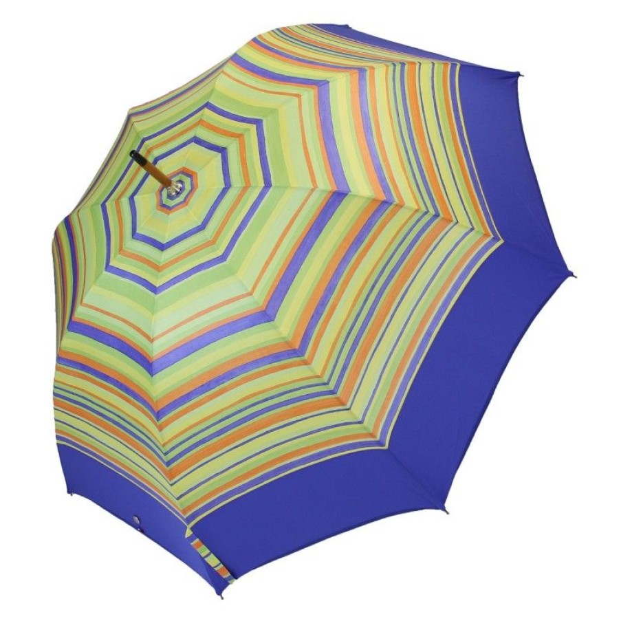 H2O Parapluies Limited Edition Umbrellas | Long Bayadere Umbrella Green Stripe Blue