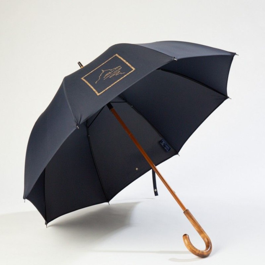 H2O Parapluies Les Classiques Umbrellas | Parapluie Canne Long - Mc' Normand - Navy Mont Saint Michel Drawing Or