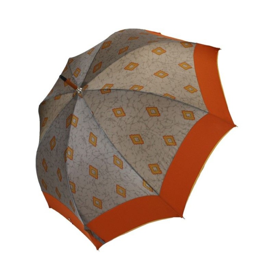 H2O Parapluies Limited Edition Umbrellas | Marble Grey Long Umbrella With Orange Lozenge Pattern