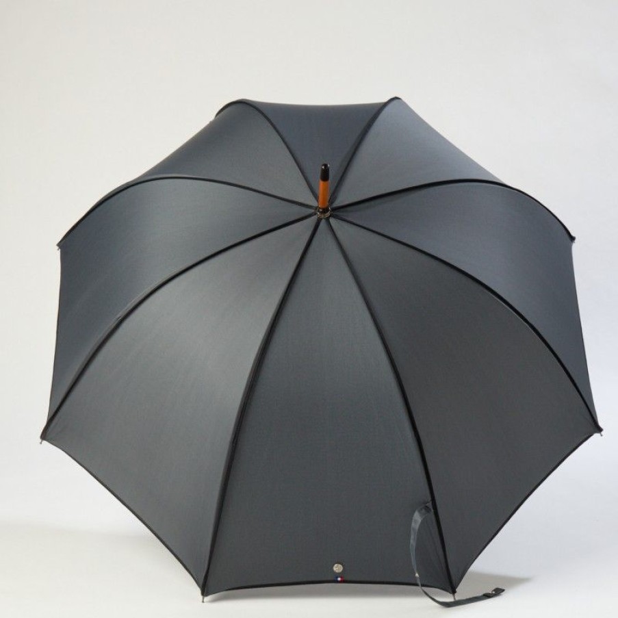 H2O Parapluies Umbrella Crepon | Umbrella Canne Long - Crepon - Grey With Black Bias