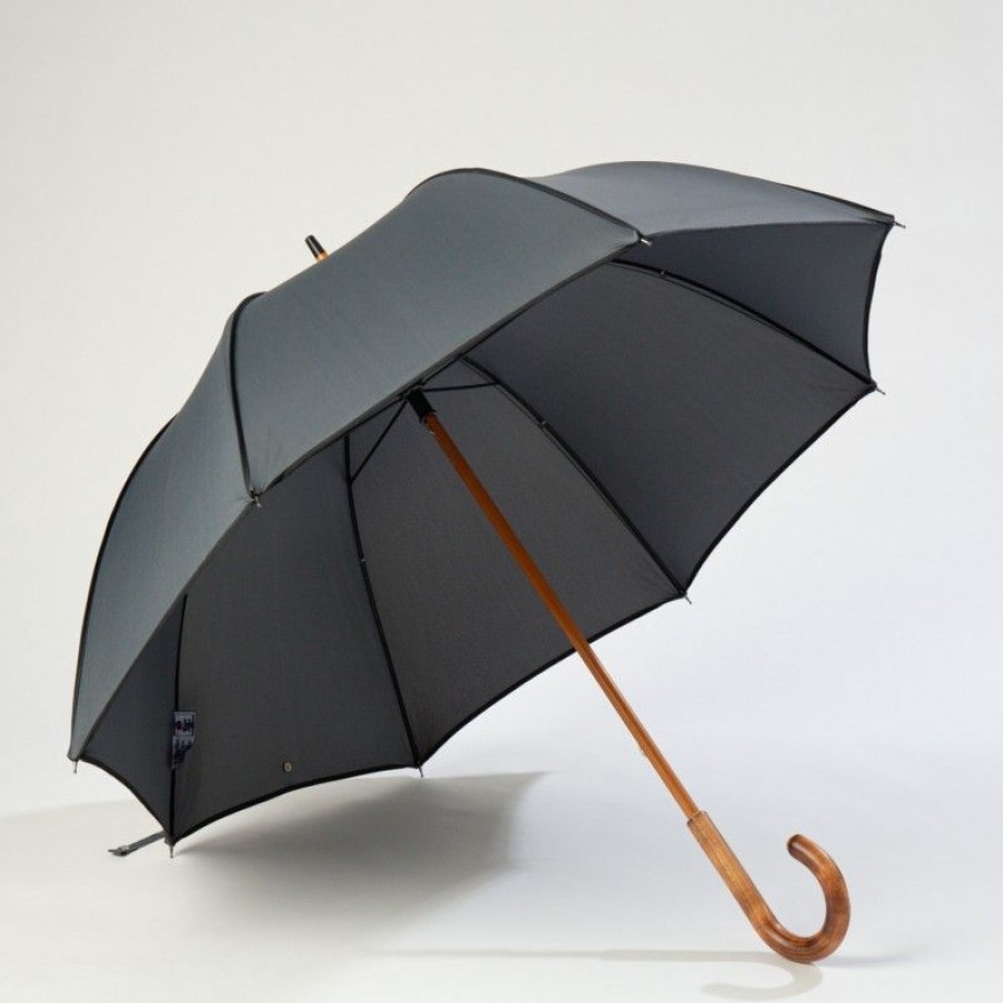 H2O Parapluies Umbrella Crepon | Umbrella Canne Long - Crepon - Grey With Black Bias