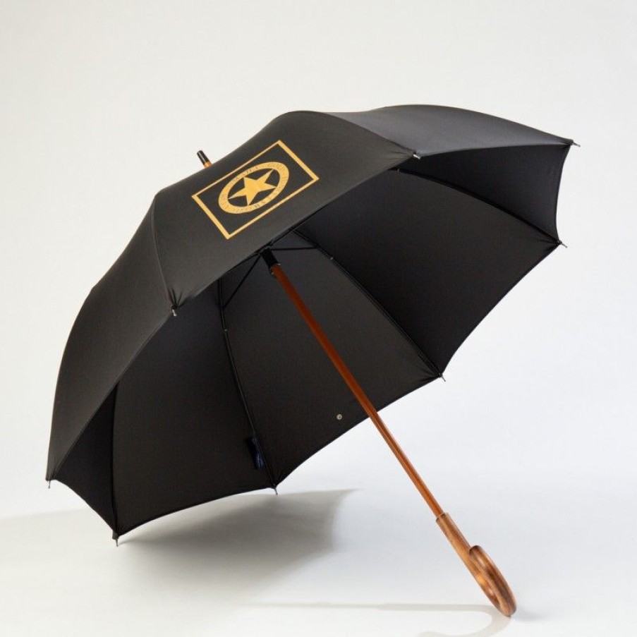 H2O Parapluies Les Classiques Umbrellas | Classic Stick Umbrella - Mc' Normand - Black Star Normandy Liberty Gold