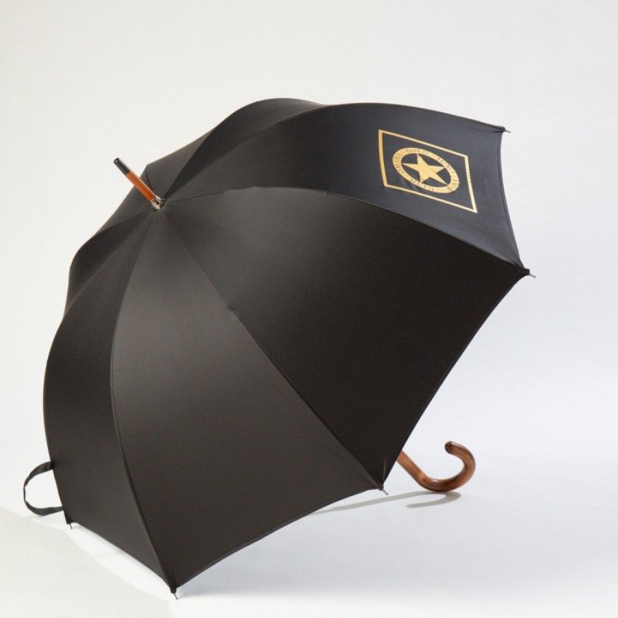 H2O Parapluies Les Classiques Umbrellas | Classic Stick Umbrella - Mc' Normand - Black Star Normandy Liberty Gold