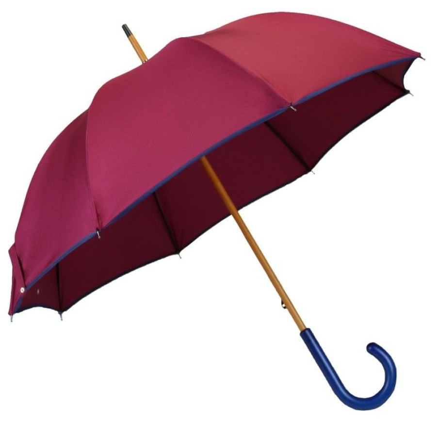 H2O Parapluies Les Classiques Umbrellas | Medium Classic Burgundy Umbrella With Blue Bias