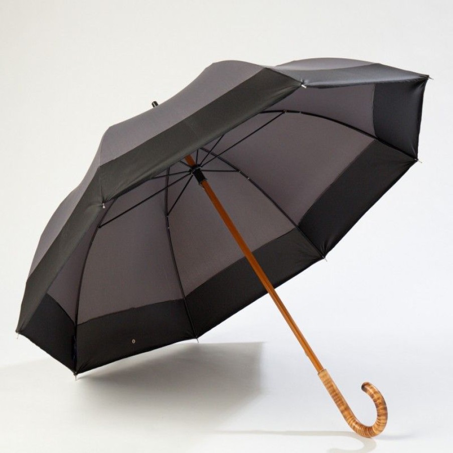 H2O Parapluies Half Golf Umbrellas | Large Umbrella - Deauville - Grey With Black Stripe