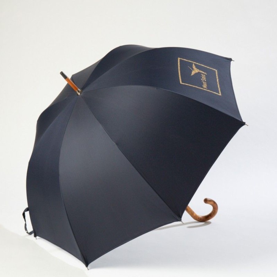 H2O Parapluies Les Classiques Umbrellas | Parapluie Canne Long - Mc' Normand - Navy Mont Saint Michel Archangel Or