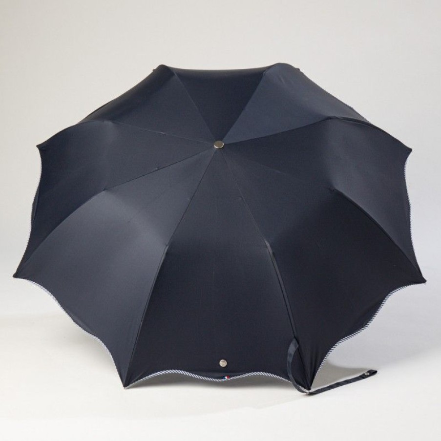 H2O Parapluies Folding Umbrellas | Folding Wave Umbrella - Cabourg - Navy With Sailor Bias