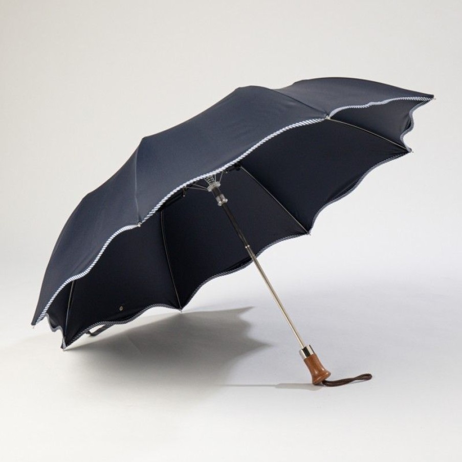 H2O Parapluies Folding Umbrellas | Folding Wave Umbrella - Cabourg - Navy With Sailor Bias