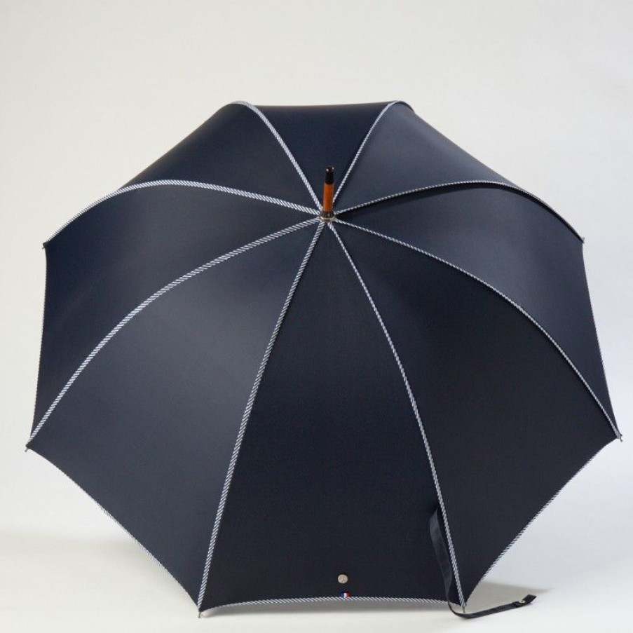 H2O Parapluies Umbrella Crepon | Long Cane Umbrella - Crepon - Navy With Sailor Bias