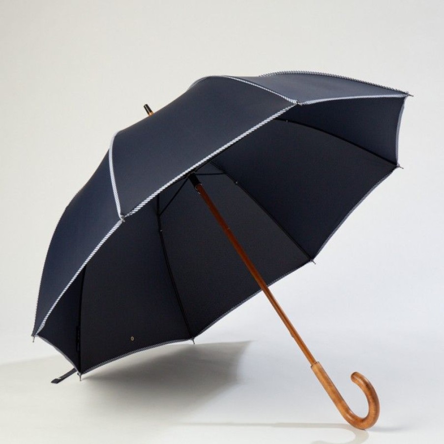 H2O Parapluies Umbrella Crepon | Long Cane Umbrella - Crepon - Navy With Sailor Bias