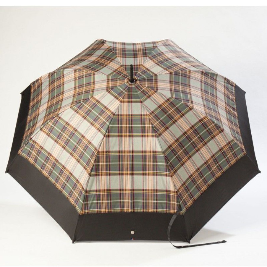 H2O Parapluies Golf Umbrellas | Golf Umbrella - Etretat - Green Tartan With Black Stripe