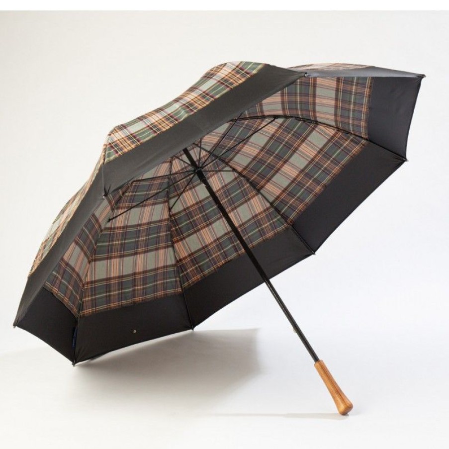 H2O Parapluies Golf Umbrellas | Golf Umbrella - Etretat - Green Tartan With Black Stripe