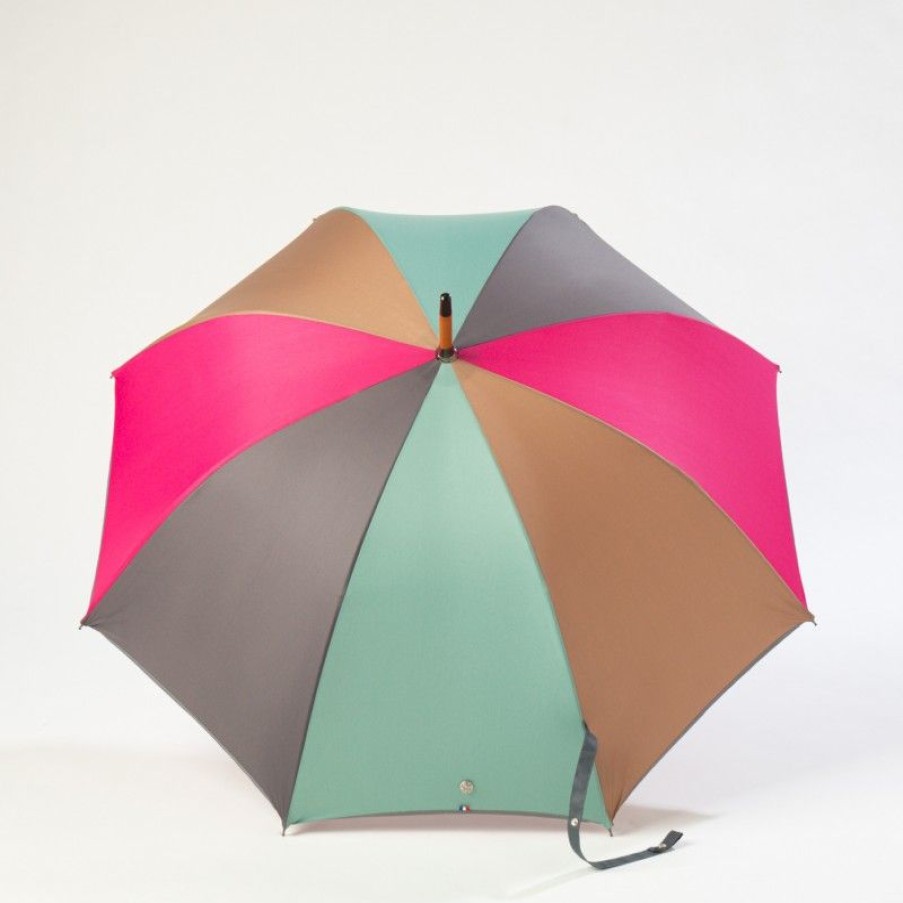 H2O Parapluies Umbrella Bayeux | City Cane Umbrella - Bayeux - Grey, Raspberry, Emerald And Camel Bias Grey