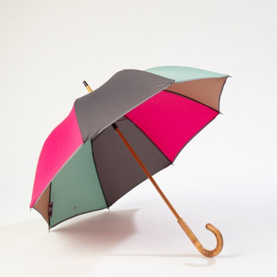 H2O Parapluies Umbrella Bayeux | City Cane Umbrella - Bayeux - Grey, Raspberry, Emerald And Camel Bias Grey