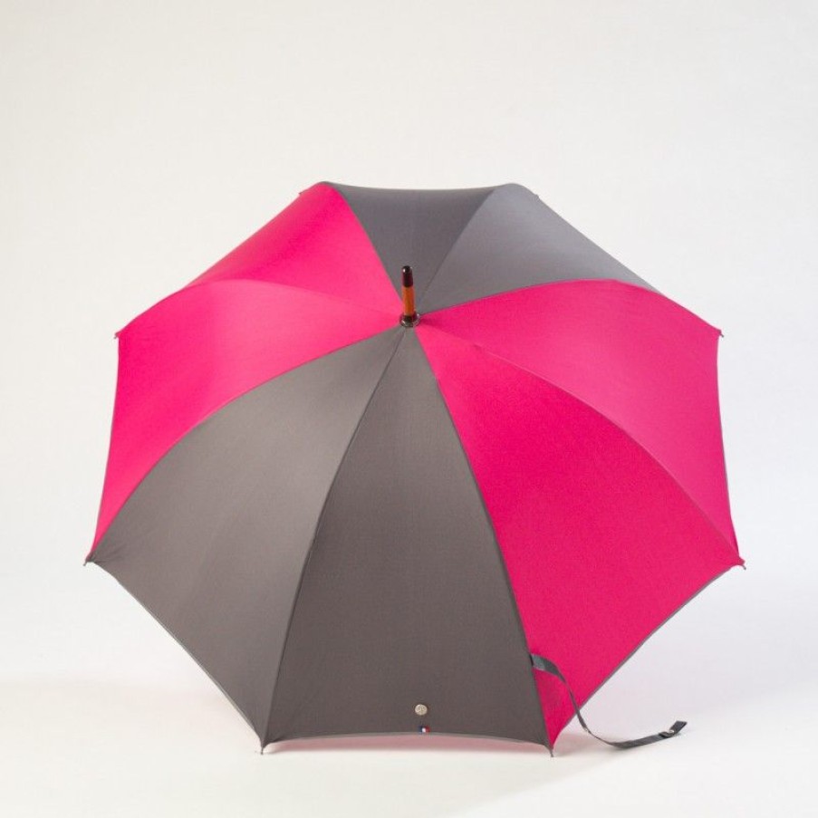 H2O Parapluies City Umbrella | City Cane Umbrella - Bayeux - Grey And Raspberry Bias Grey