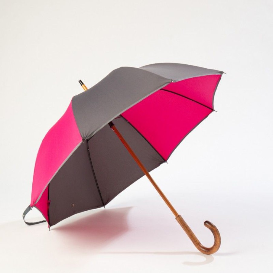 H2O Parapluies City Umbrella | City Cane Umbrella - Bayeux - Grey And Raspberry Bias Grey