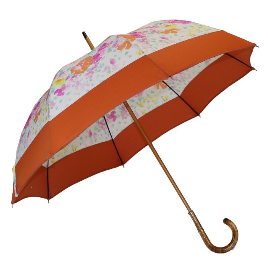 H2O Parapluies Limited Edition Umbrellas | Long Floral Umbrella With Orange Band