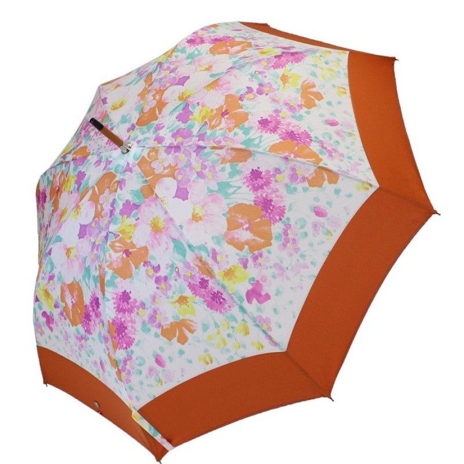 H2O Parapluies Limited Edition Umbrellas | Long Floral Umbrella With Orange Band