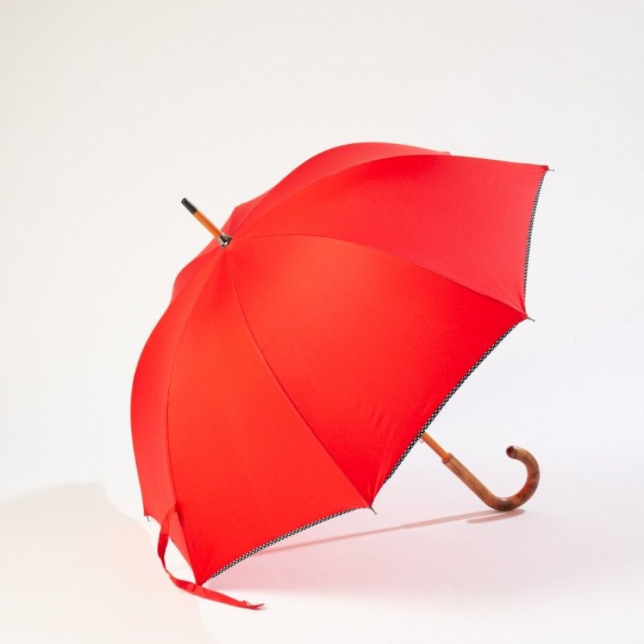 H2O Parapluies Classic Umbrellas | City Cane Umbrella - Bayeux - Red Bias Black With White Spots