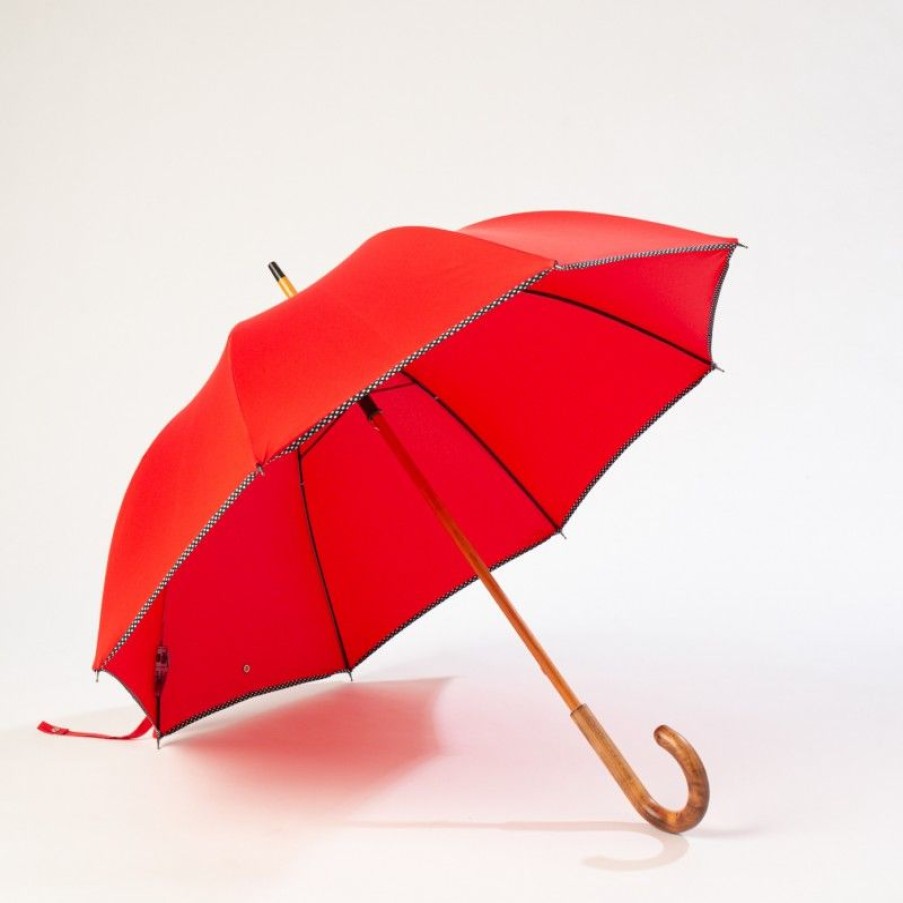 H2O Parapluies Classic Umbrellas | City Cane Umbrella - Bayeux - Red Bias Black With White Spots