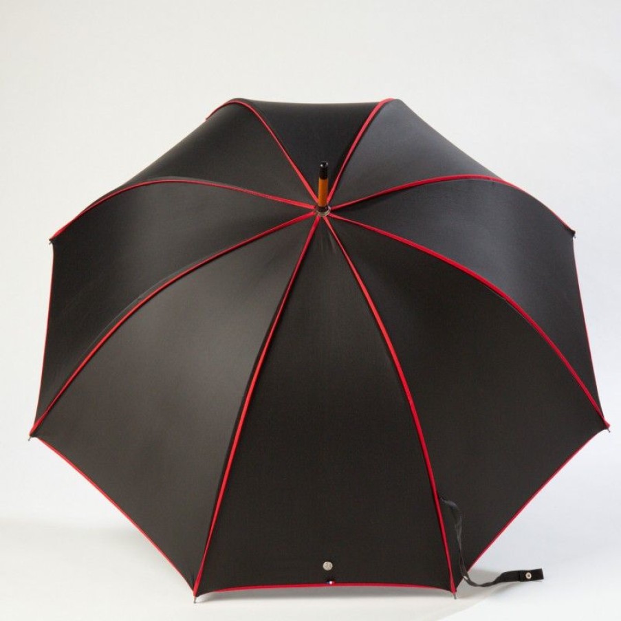 H2O Parapluies Umbrella Crepon | Umbrella Canne Long - Crepon - Black With Red Bias