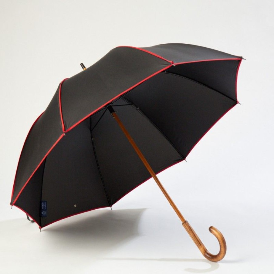 H2O Parapluies Umbrella Crepon | Umbrella Canne Long - Crepon - Black With Red Bias