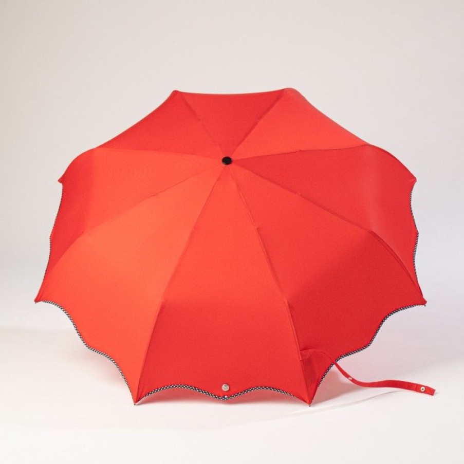 H2O Parapluies Mini Umbrellas | Mini Wave Umbrella - Honfleur - Red Bias Black With White Dots