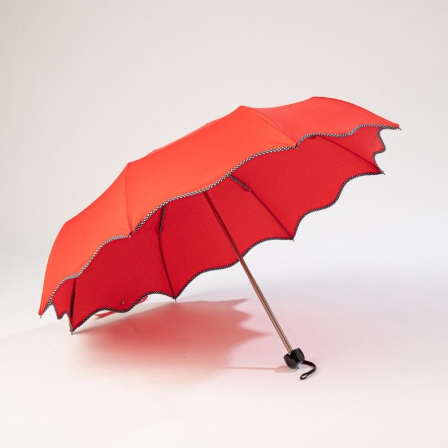 H2O Parapluies Mini Umbrellas | Mini Wave Umbrella - Honfleur - Red Bias Black With White Dots