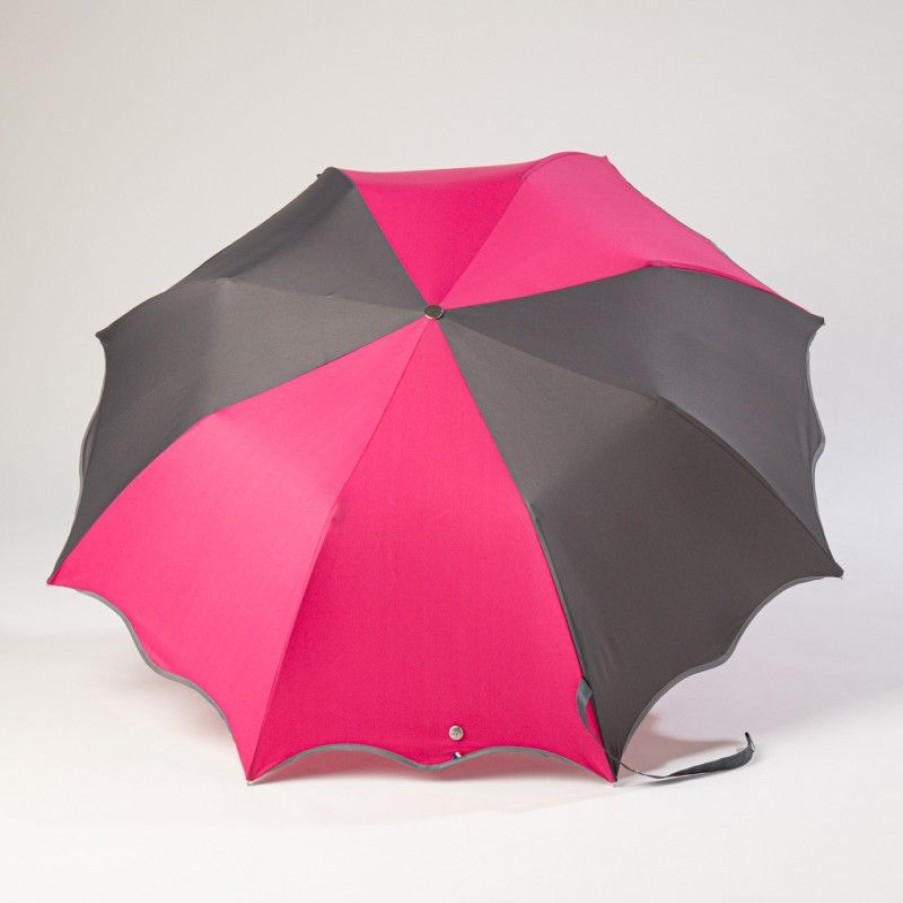 H2O Parapluies Folding Umbrellas | Folding Wave Umbrella - Cabourg - Grey, Raspberry Bias Grey