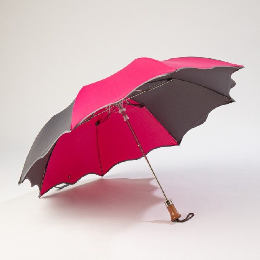 H2O Parapluies Folding Umbrellas | Folding Wave Umbrella - Cabourg - Grey, Raspberry Bias Grey