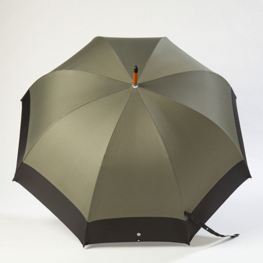 H2O Parapluies Half Golf Umbrellas | Large Umbrella - Deauville - Kaki With Black Stripe