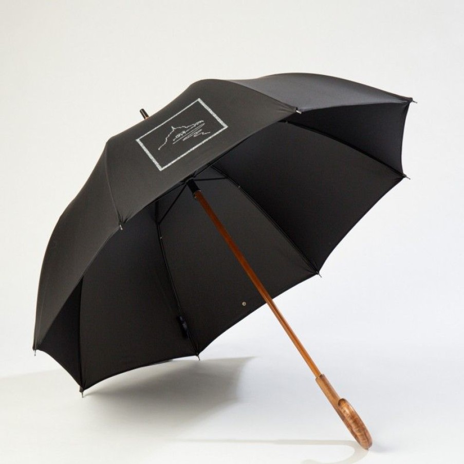 H2O Parapluies Les Classiques Umbrellas | Classic Stick Umbrella - Mc' Normand - Black Mont Saint Michel Drawing Silver