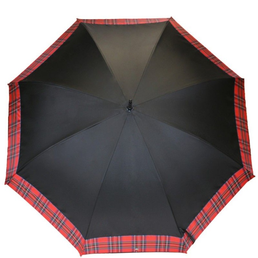 H2O Parapluies Scottish Umbrellas | Black Golf Umbrella With Red Tartan Stripe