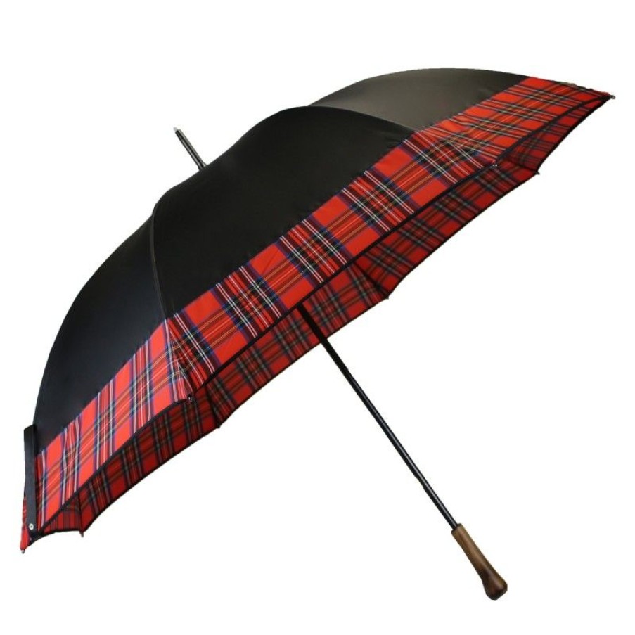 H2O Parapluies Scottish Umbrellas | Black Golf Umbrella With Red Tartan Stripe