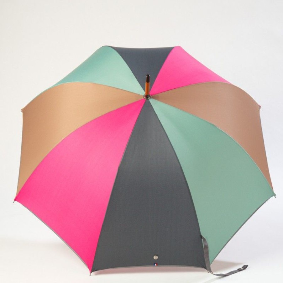 H2O Parapluies Umbrella Granville | Classic Stick Umbrella - Granville - Grey, Raspberry, Emerald And Camel