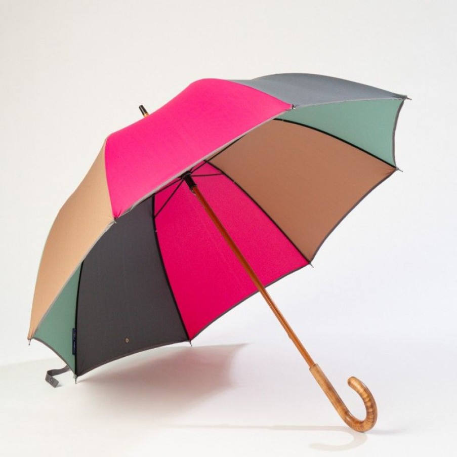 H2O Parapluies Umbrella Granville | Classic Stick Umbrella - Granville - Grey, Raspberry, Emerald And Camel