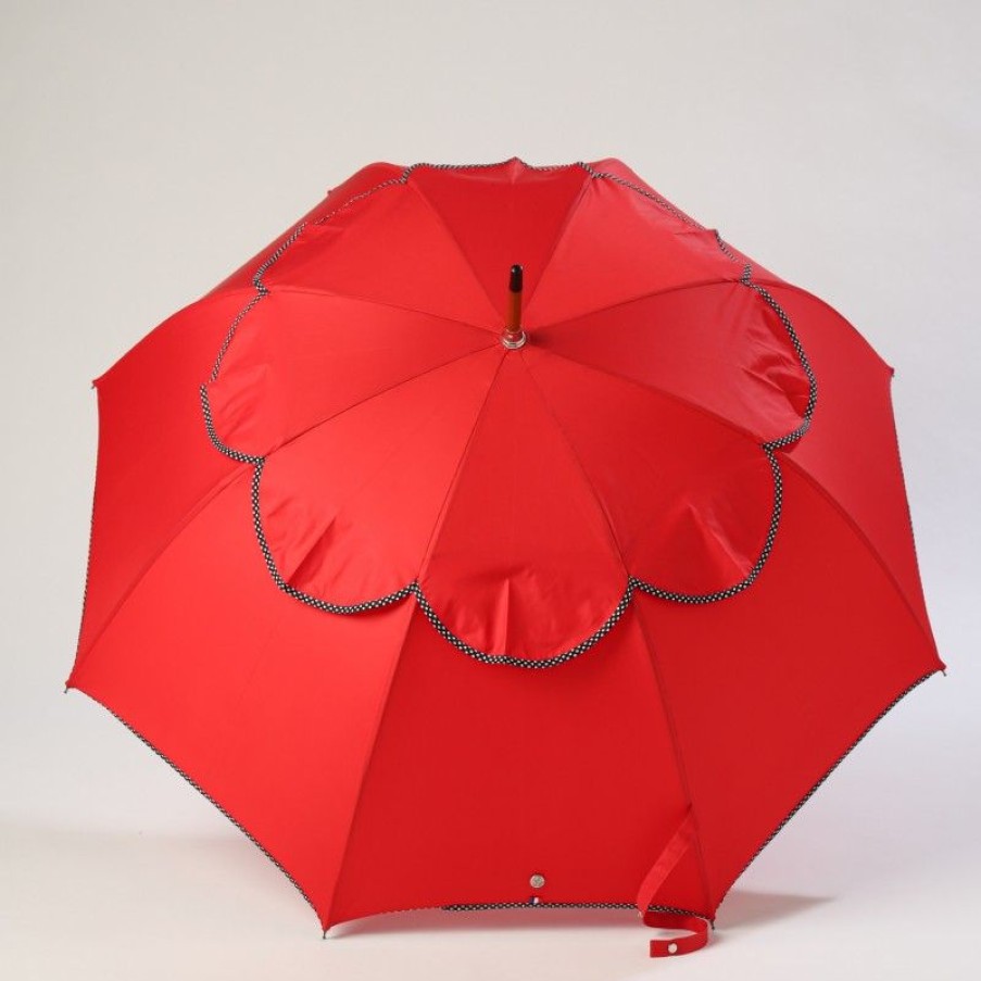 H2O Parapluies Classic Umbrellas | Classic Stick Passvent Umbrella - La Hague - Red Bias Black With White Spots