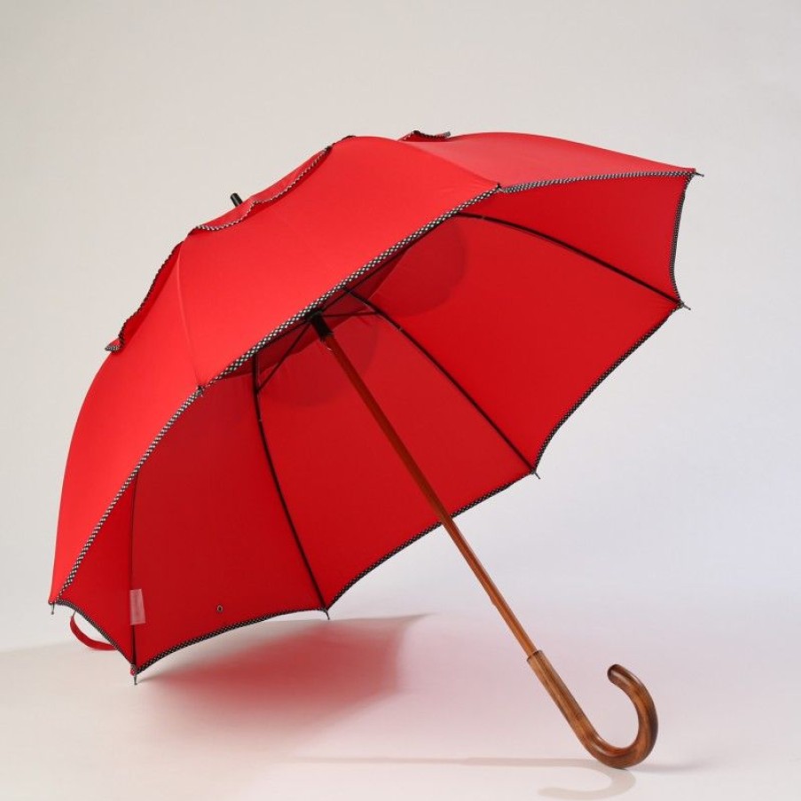 H2O Parapluies Classic Umbrellas | Classic Stick Passvent Umbrella - La Hague - Red Bias Black With White Spots