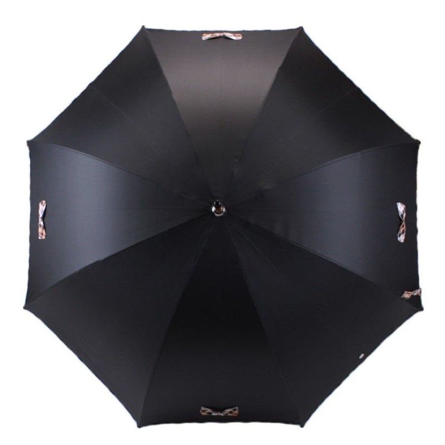 H2O Parapluies Petits Noeuds Umbrellas | Black Long Umbrella And Small Beige Tartan Knots