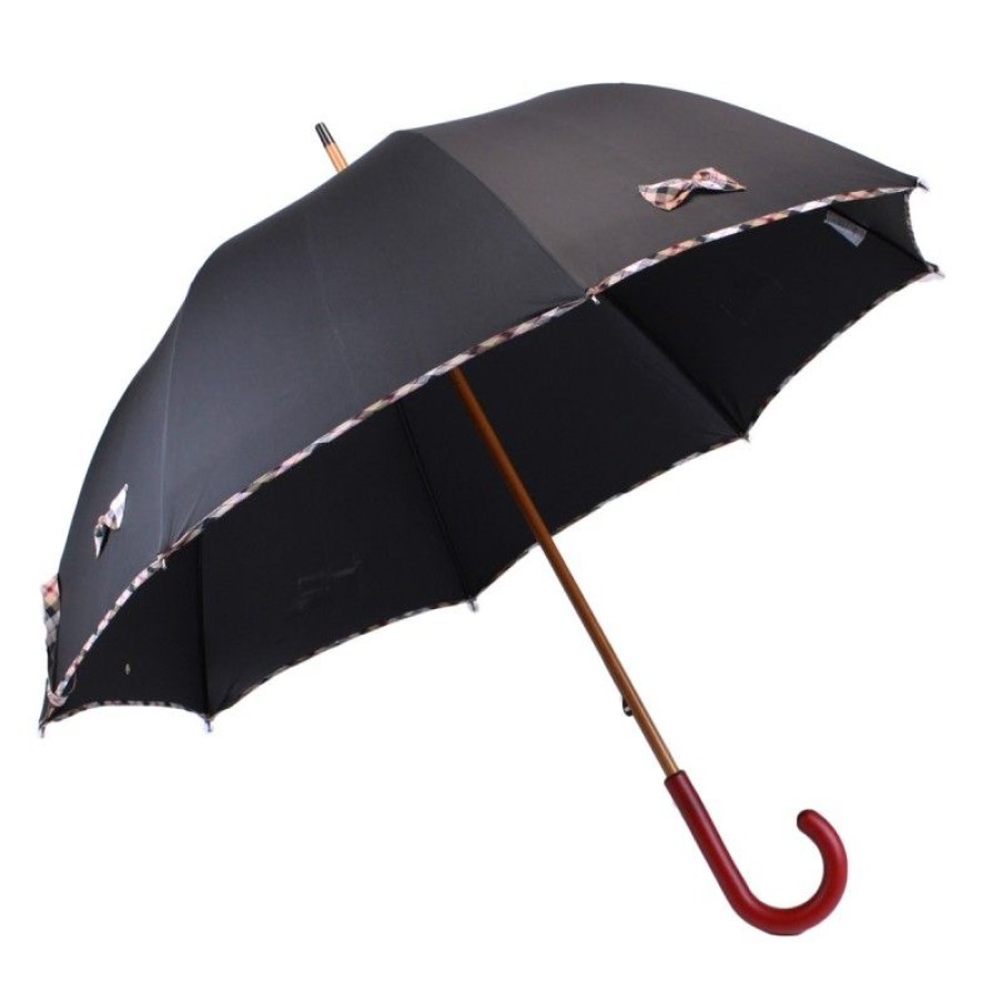 H2O Parapluies Petits Noeuds Umbrellas | Black Long Umbrella And Small Beige Tartan Knots