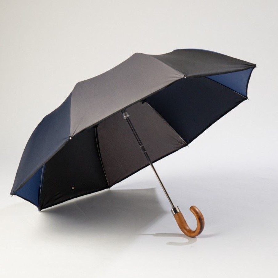 H2O Parapluies Folding Umbrellas | Automatic Folding Umbrella - Rouen - Navy, Grey, Black And French Blue