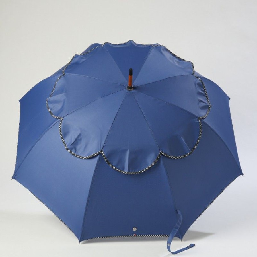 H2O Parapluies Classic Umbrellas | Classic Stick Passvent Umbrella - Barfleur - Bleu De France Bias Black With White Spots