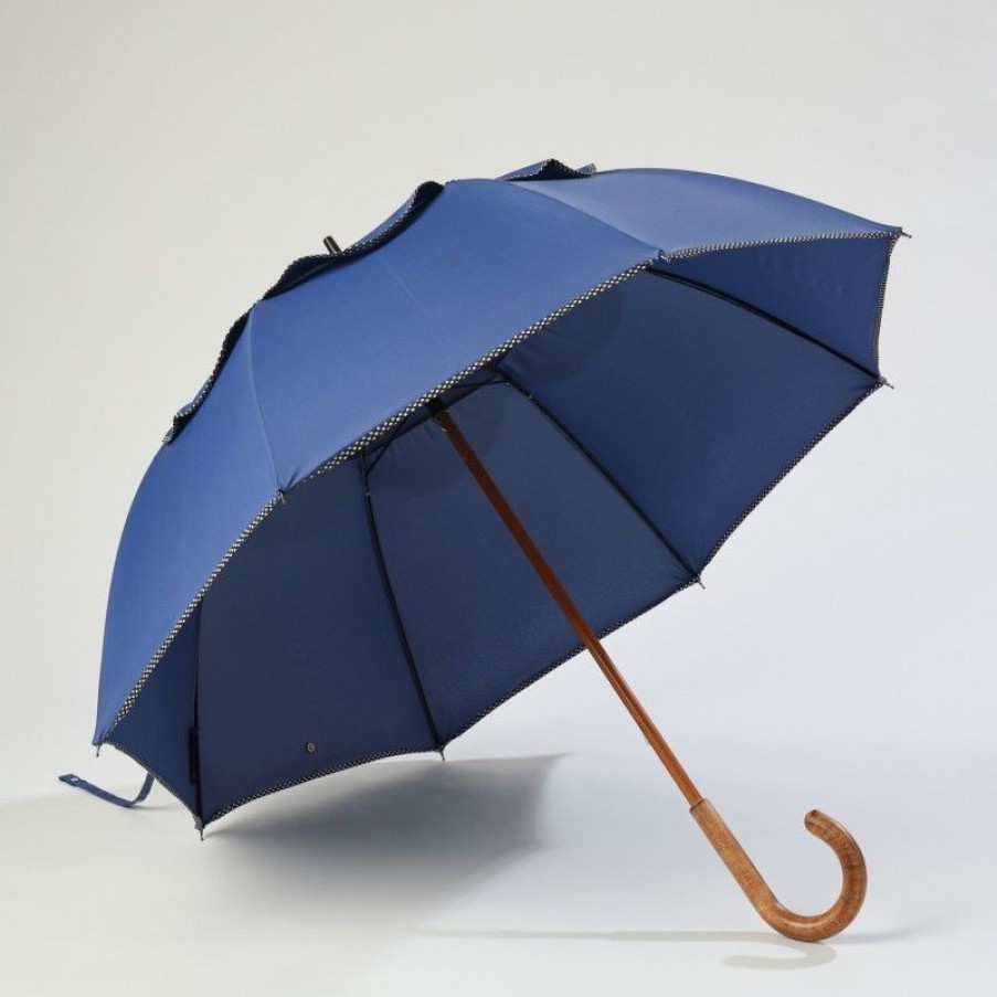 H2O Parapluies Classic Umbrellas | Classic Stick Passvent Umbrella - Barfleur - Bleu De France Bias Black With White Spots