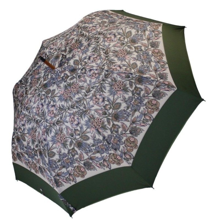 H2O Parapluies Limited Edition Umbrellas | Long Floral Umbrella With Khaki Band