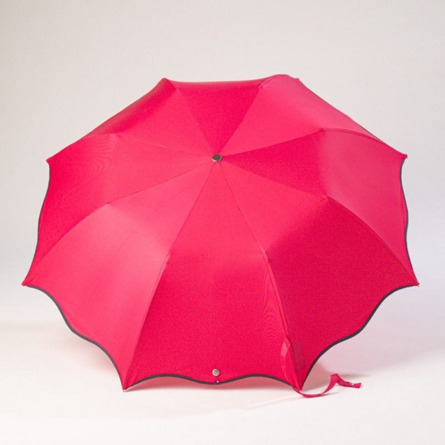 H2O Parapluies Folding Umbrellas | Folding Wave Umbrella - Cabourg - Raspberry Grey Bias