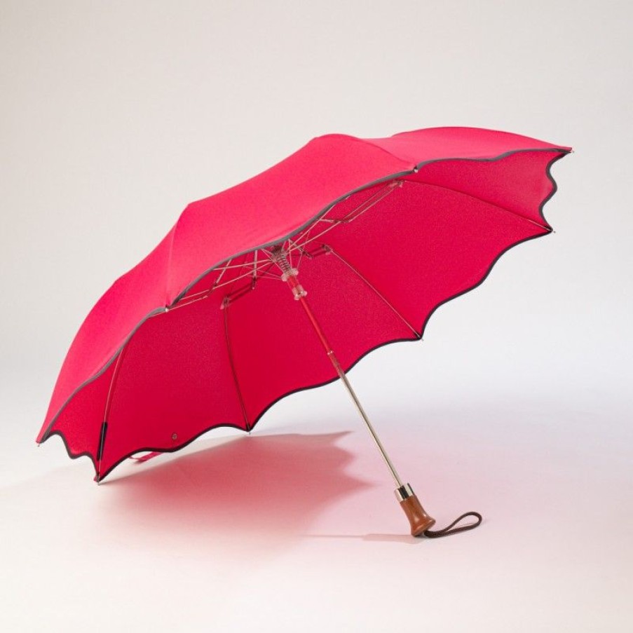 H2O Parapluies Folding Umbrellas | Folding Wave Umbrella - Cabourg - Raspberry Grey Bias