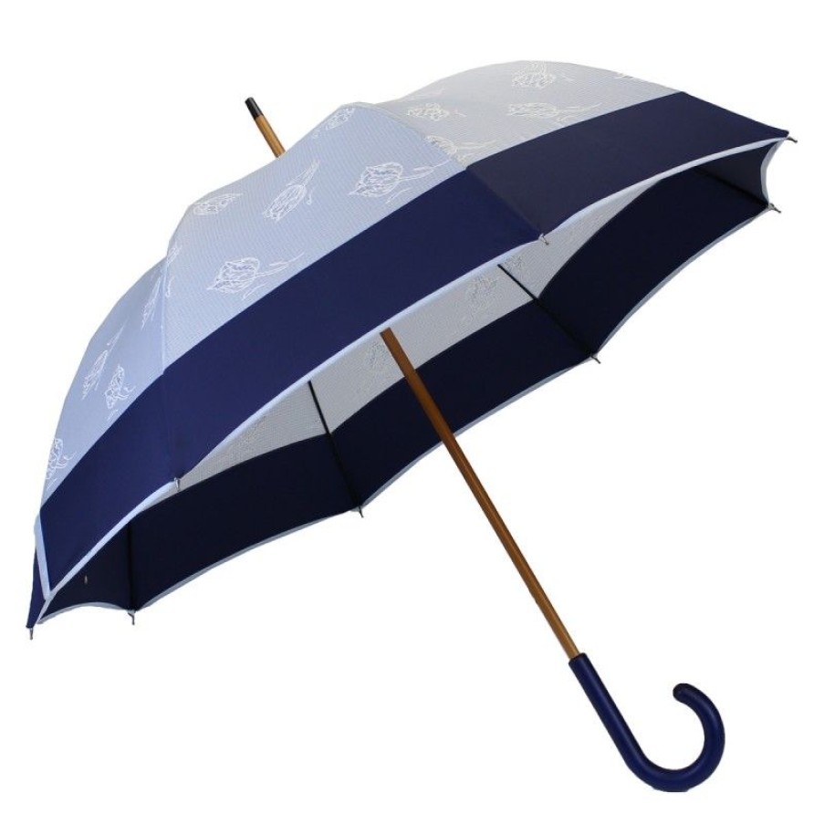 H2O Parapluies Limited Edition Umbrellas | Long Blue Tulip Umbrella With Navy Blue Band