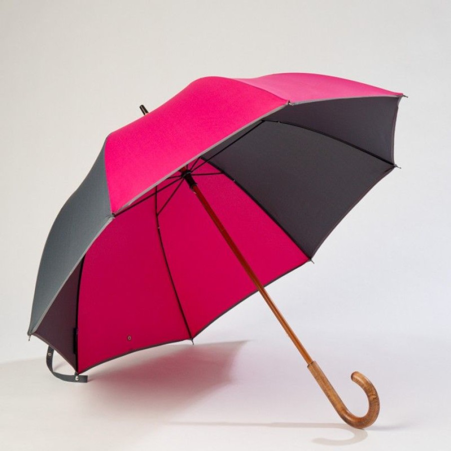 H2O Parapluies Umbrella Granville | Classic Stick Umbrella - Granville - Grey And Raspberry