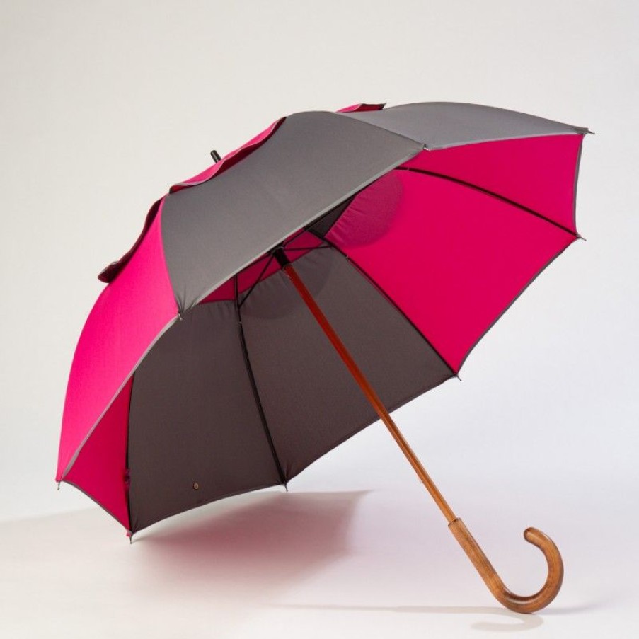 H2O Parapluies Anti-Rollover Umbrellas | Classic Stick Passvent Umbrella - La Hague - Grey And Raspberry Grey Bias