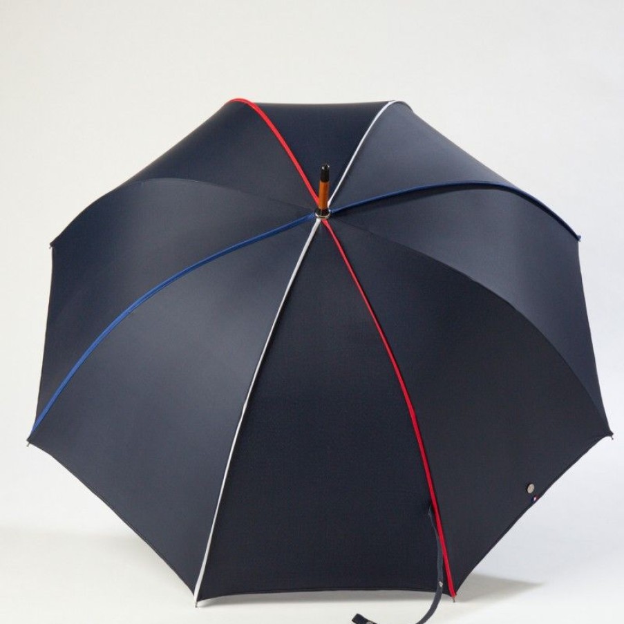 H2O Parapluies Umbrella Crepon | Long Cane Umbrella - Crepon - Navy Blue French Bias Blue, White, Red